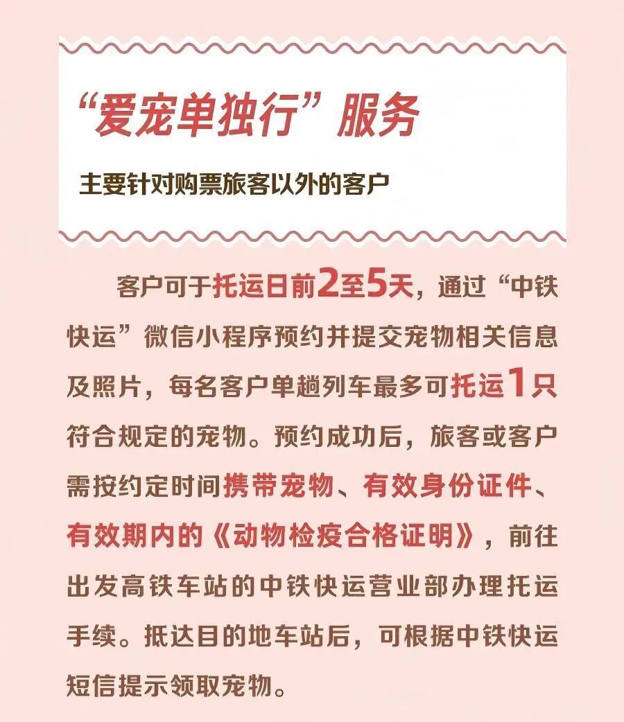 全国121座高铁站+228趟列车可以托运宠物了
