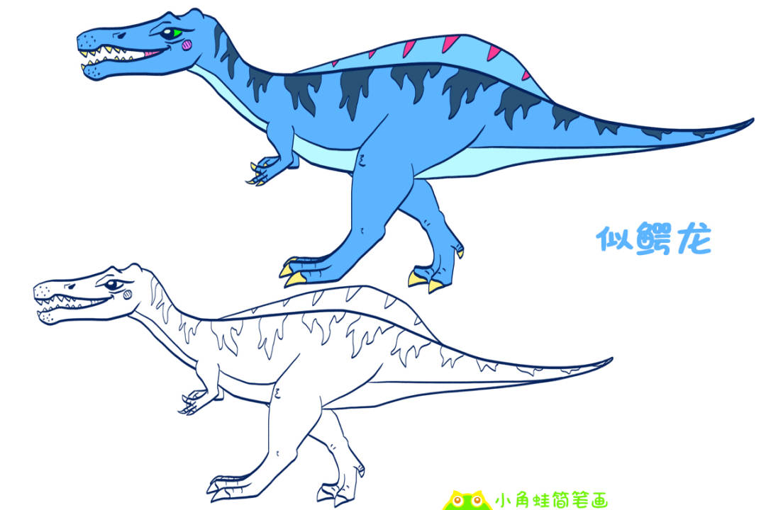 似鳄龙suchomimus,拥有类似鳄鱼的嘴部,生存于白垩纪阿普第阶晚期