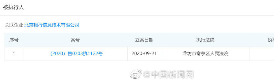 中国新闻网|嘀嗒出行被法院列为被执行人